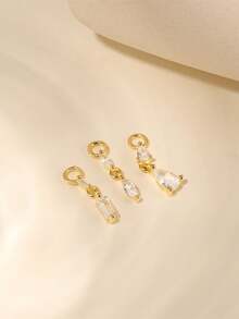 SereneSpark 1pc 925 Sterling Silver Geometric Cubic Zirconia Pendant Earring Set, Hypoallergenic Pure Silver, Suitable For Women's Daily, Date, Vacation, Wedding, Party, Holiday Gift - Gold - View 2