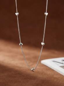 1pc Minimalist Distressed Heart Pendant Necklace, 925 Sterling Silver Luxury Choker Necklace, Daily Wear & Gift For Women - Style 1 - View 4