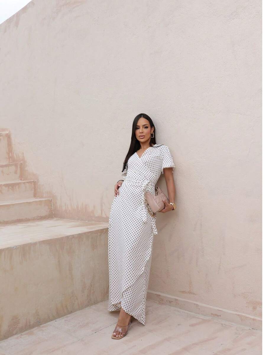 Women's Wrap Midi Dress - 白色 - 查看 1