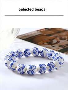 30pcs Assorted Blue And White Porcelain Orchid Ceramic Beads, Handmade DIY Jewelry Accessories, Bracelet Making Materials, Beaded Curtain Supplies - Multicolor - View 6