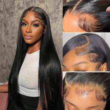 200% 密度 13X4 高清蕾丝前额假发，耳到耳直发蕾丝前额手工编织假发，真人混纺，自然黑色巴西假发，自然 13X4 蕾丝，预先拔毛，带婴儿发，女士款 - 自然色&黑色系 - 查看 7