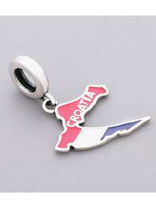 1 件 925 纯银克罗地亚地图吊坠珠，国旗珐琅饰品 DIY 男女通用爱国饰品礼品 - 銀色 - 查看 2