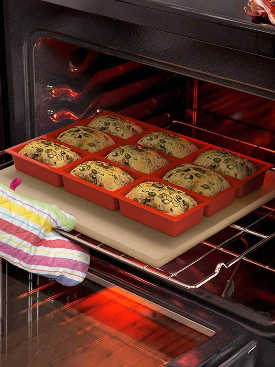 1pc Large Silicone Mini Toast Mold, Microwave & Oven , Easy Release Non-Stick Silicone Baking Mold, 9-Cavity Silicone Bread Baking Mold For Making Mini Toast, Cake, Bread, Pie, Brownie