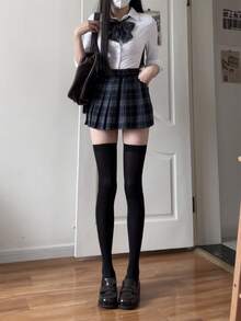 JK三点セット長袖シャツ+蝶ネクタイ+プリーツスカート制服セット女子高生制服チェック柄レディースセットアップ学園風cosplay卒業式入学式コスプレ日系春夏新作セーラー服キュート甘いスカートボタンカーディガンアンダーウェア学生 - ブラック - チェックする 8
