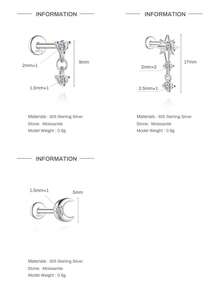 1Pc 925 Sterling Silver Moissanite Romantic Stars And Moon Stud Earring Flat Back Cartilage Helix Piercing Suitable For Women'S Daily Wear, Parties, Wedding, And Banquet Occasions - Silver - View 11