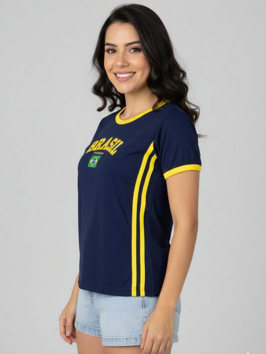 Women's Brazil Embroidered Shirt For The 2026 World Cup - 寶藍色 - 查看 1