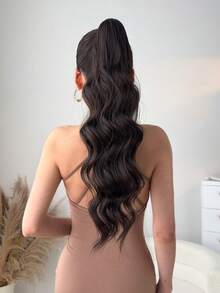 Extensiones de cabello sintético ondulado de 24 pulgadas de largo con pinza, aptas para mujeres, niñas, fiestas y uso diario - Marrón - Ver 12