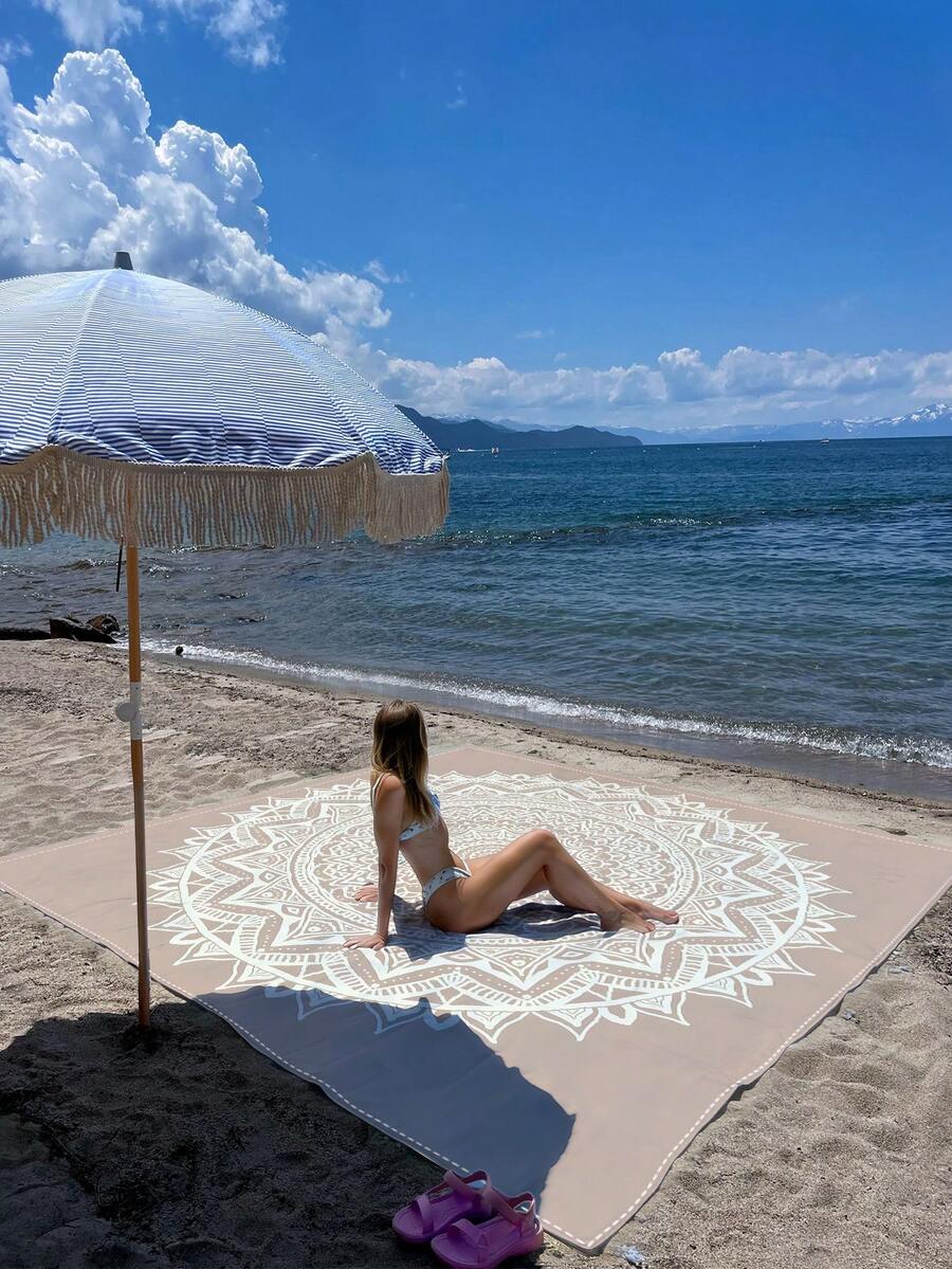 1 pieza Nueva Esterilla de picnic/Toalla de playa impresa digitalmente, resistente al agua y a la arena, con un patrón de moda y fresco, adecuada para acampar al aire picnics (peso de la tela 100g) - Multicolor - Ver 1