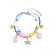 2pcs Summer Beach Style Starfish & Shell Pendant Anklet, Suitable For Women's Daily Wear - Multicolor - View 5