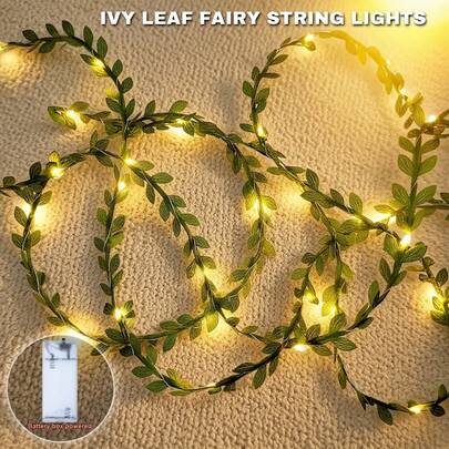5m 50LED Artificial Ivy Garland String Lights Green Leafy Vine With Warm White LEDs, (Battery Not Included )For Wedding Decoration, Graduation Season Decoration, Spring Decoration, Birthday Party Decoration, Mother's Day Gift, Indoor Light String Decorations.Indoor Decor