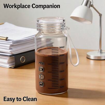 High Borosilicate Glass Cup With Lid, Graduated Water Bottle, Portable, Leak-Proof, Suitable For School, Office, Car, Ice Tea, Coffee, Milk