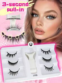 3 Cặp mi giả ngắn từ tính hỗn hợp có kẹp, nhẹ, không keo, làm từ lông chồn giả, xoăn, màu đen, giúp kéo dài mi, thích hợp cho các blogger làm đẹp, quà tặng cho phụ nữ. - màu đen - Xem 1