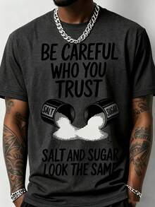 Men's Fun Fitness T-Shirt With Salt And Sugar Trust Pattern Print Loose Fit Breathable Short Sleeve Round Neck Casual And Sports Top, Suitable For Summer- Salt Bottle Design Fitness Clothing, Suitable For Salt Lovers(Machine Was - 1 - 查看 3