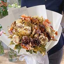 Bó hoa hồng và mẫu đơn nhân tạo lãng mạn 1/3/80 bông, kích thước 12.20 inch, hoa giả dùng để trang trí đám cưới/nhà cửa/phòng ngủ/phòng khách/bàn làm việc, bó hoa cưới, trang trí mùa xuân, trang trí văn phòng, trang trí sân vườn, trang trí ngoài trời, trang trí tiệc sinh nhật, quà tặng năm mới, quà tặng ngày Valentine. - Đỏ - Xem 9
