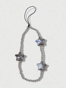 1个未来感十足的金属银星挂件+精致银珠链，散发酷炫优雅气息，适用于安卓手机，防摔防丢，吸睛十足，适合作为礼物送给母亲、家人、朋友，生日、节日皆宜，手机挂饰，手机挂绳 - 鉛筆灰 - 查看 9