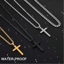 Quà tặng Ngày Valentine cho nam giới - Bộ 2 dây chuyền hình thánh giá, unisex, dây chuyền thánh giá nhiều lớp dành cho nam, mặt dây chuyền bằng thép không gỉ, dây xích mắt xích, chiều dài 16-26 inch, quà tặng trang sức. - Nhiều màu - Xem 2