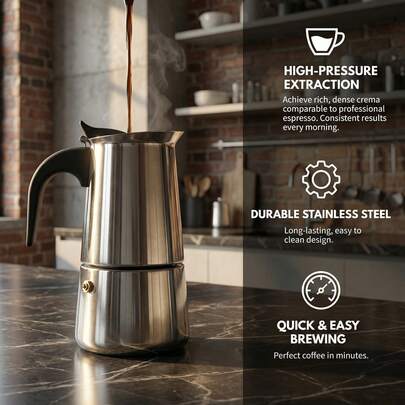 Coffee Pot, Stainless Steel Moka Pot Italian Coffee Maker 4 Cup/7.05 OZ Stovetop Espresso Maker For Gas Or Electric Ceramic Stovetop Camping Manual Cuban Coffee Percolator For Cappuccino Or Latte