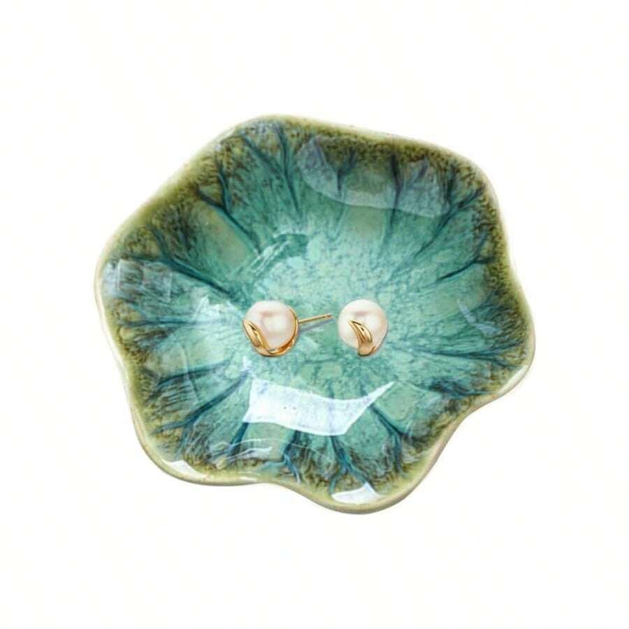 Ceramic Jewelry Dish, Leaf Jewelry Tray Key Tray, Jewelry Holder, Small Ring Dish Holder Jewelry Plate Trinket Dish Catchall Tray Nightstand Decor Entryway Table Green Room DecorGreen - 40 pair - View 1