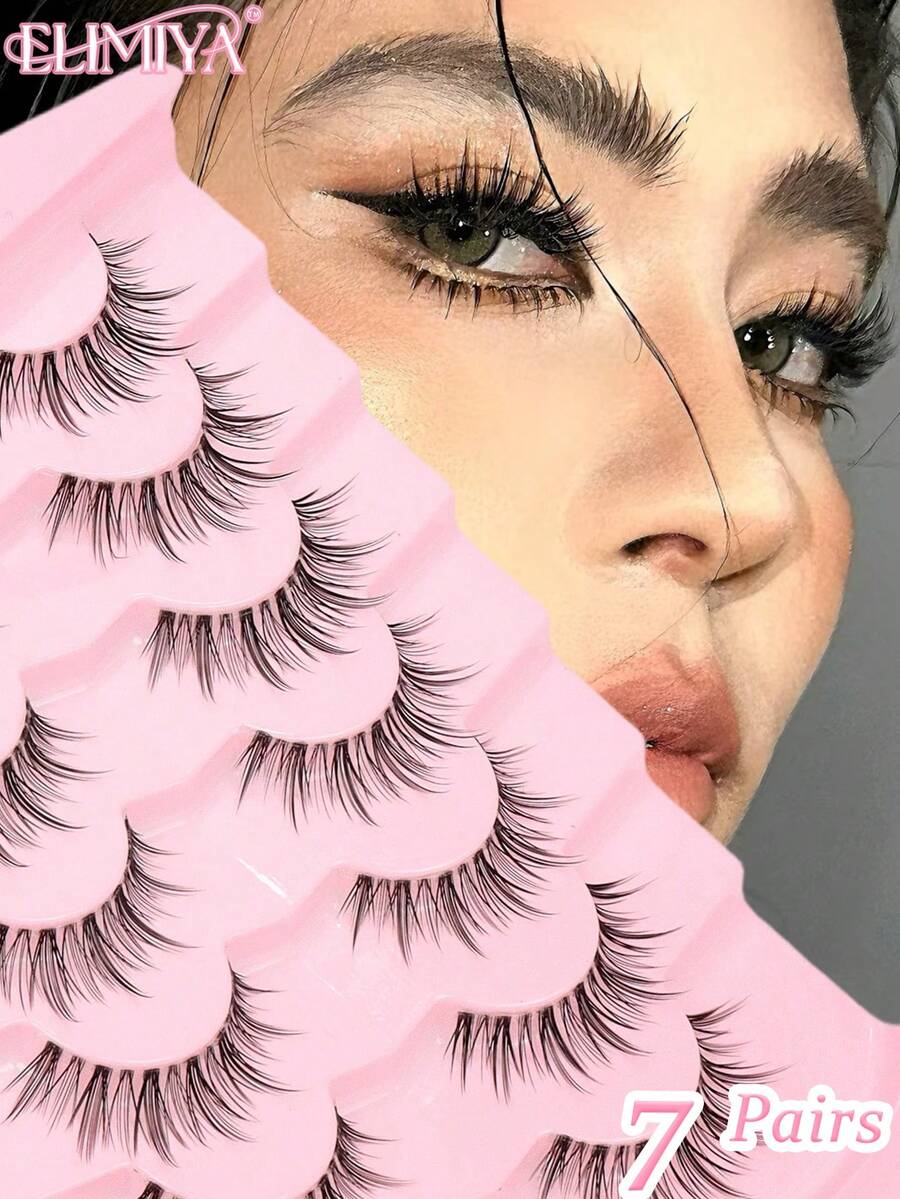 7 Pairs Lashes Natural Manga Lashes Wispy False Eyelashes Asian Anime Eye Lashes Soft Fake Eyelashes - Black - View 1