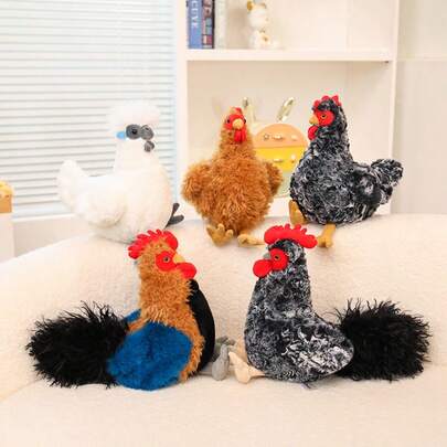 27cm/10.62inch Realistic Chicken Plush Toy, Soft And Fluffy Stuffed Animal, Speckled Chicken/Black-Boned Chicken/Farm Chicken, Home Decor, Birthday Gift, Mother's Day Gift, Back-To-School Gift