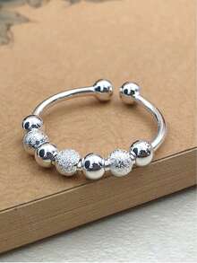 FOREVER QUEEN 925 Sterling Silver Anti-Anxiety Rotating Bead Ring, Adjustable Minimalist Ring For Men & Women To Relieve Anxiety - Silver - View 9