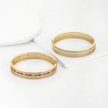 1 chiếc vòng tay bằng đồng mạ vàng 18K đính đá Zirconia nhiều màu sắc, quà tặng trang sức cao cấp cho ngày Valentine, thiết kế tối giản tinh tế, trang sức sang trọng kín đáo với đá rhinestone, phụ kiện. - vòng tay hình bầu dục - Xem 2