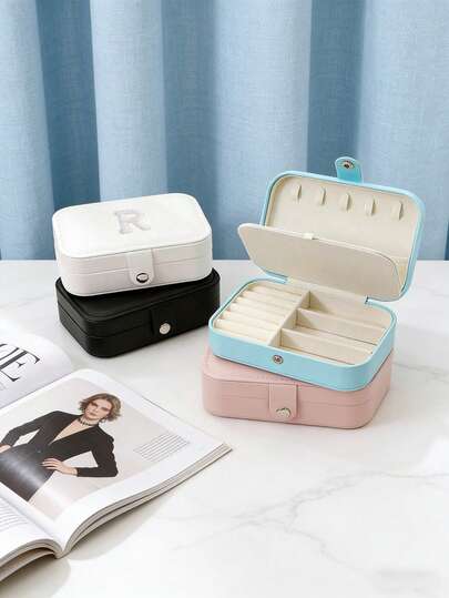 1pc Portable Jewelry Storage Box, Compact Earring Necklace Ring Organizer Case, Elegant Home Decor