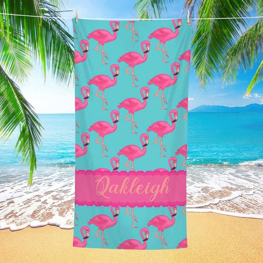Custom Name Flamingo Beach Towel - Quick Dry, Super Absorbent & Soft - Perfect For Beach Parties, Poolside, Yoga & Swimming,Custom Birthday Summer Gift For Girls