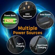 FosPower Solar Hand Crank Emergency Radio With Flashlight Cell Phone Charger, AM/FM/NOAA Weather Radio Power Bank, IPX3 SOS Alarm Reading Lamp, Black - Black - View 7