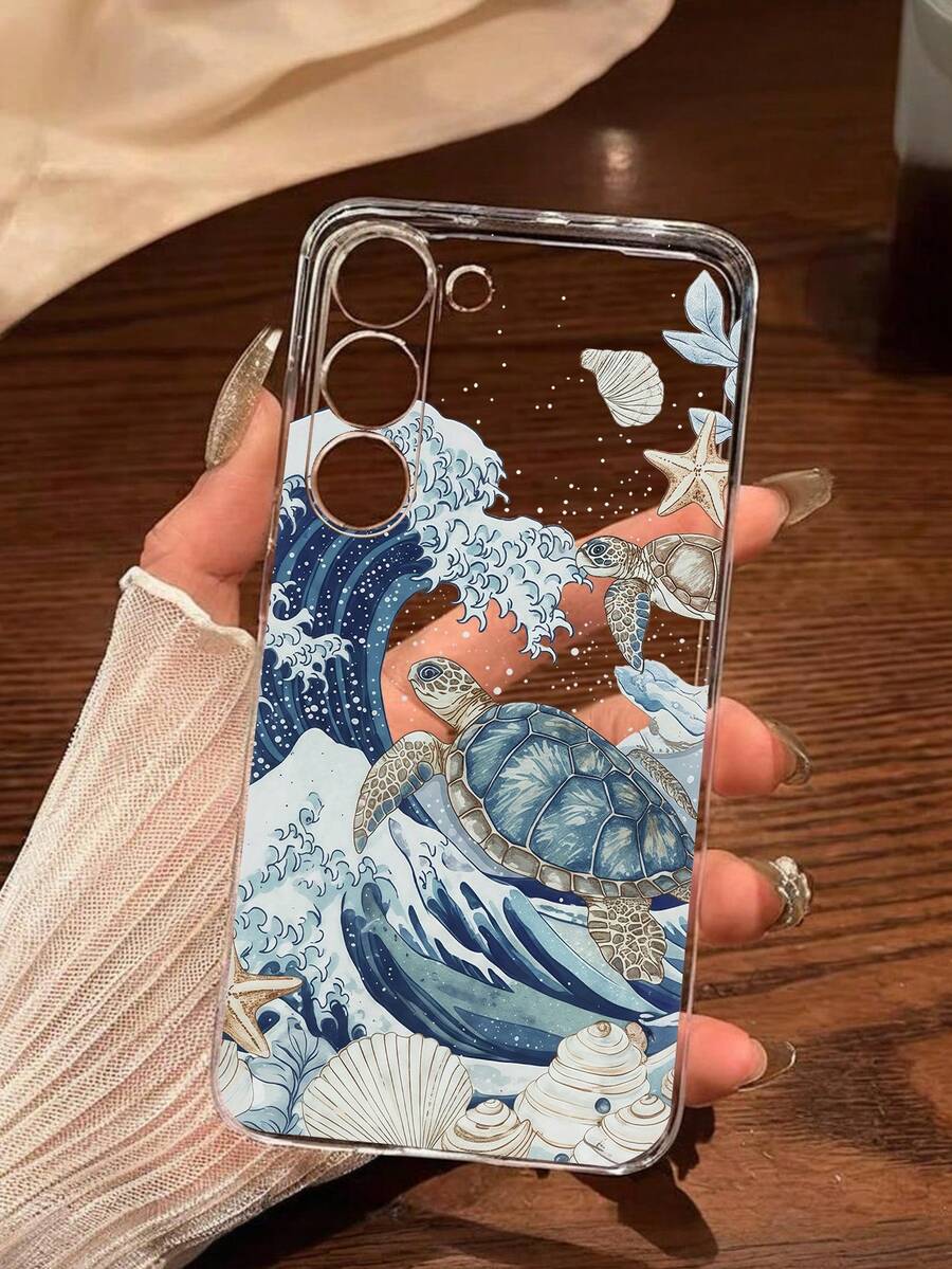 1个海浪、海龟和贝壳图案的软壳手机壳，兼容华为荣耀、Galaxy A04e/12/A13/A14/A34/A50/A52/A53/A54/S21/S22/S23/S24/S25/S25 Ultra/S25 FE/S26/S26 Plus/S26 Ultra/S26 Edge、6A/7A/8A、12T/13T/15T/15T Pro，国际版，非国内版。 - 無色 - 查看 1