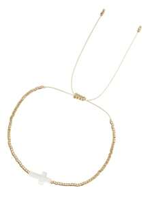1 pieza Pulsera minimalista de moda con cruz, pulsera tejida con cuentas doradas ajustable, adecuada para uso diario, regalo para familia, amigos, bautizo, fe, mujeres cristianas - Multicolor - Ver 5