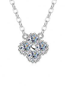 XUJIA 1条925纯银莫桑石四叶草项链，女士款，3毫米（0.10克拉*4颗）圆形莫桑石，时尚项链，婚礼及节日珠宝礼品 - PMO-223 - 查看 13