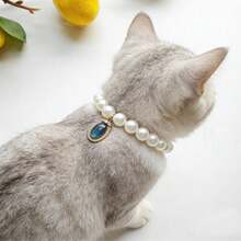 Elegant Faux Pearl Pet Necklace, Adjustable To Fit Neck, Rhinestone Pendant, Fashionable & Durable, Suitable For Cats & Dogs - Multicolor - View 3