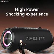 Zealot S87 强劲无线音箱，Hi-Fi 音质，RGB 动态灯光，TWS 配对，超长续航，24 小时播放时间，强劲立体声，深沉低音。包含充电线，适用于智能手机、平板电脑和电视。 - 查看 4