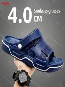 Chanclas para hombre de suela gruesa cómodas sin cansancio con diseño moderno para looks casuales y actividades al aire libre - Azul Marino - Ver 1