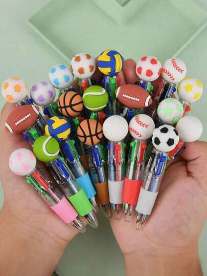 5/10/15/20 piezas/Set Bolígrafos de 4 en 1 de colores, regalo de Navidad divertido, colores de tinta surtidos (fútbol, béisbol, baloncesto, sóftbol)