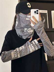 一套经典字母图案男女通用透气冰丝面罩和袖套，防紫外线，轻便，适合春夏户外活动、骑行、驾车、度假等。 - 彩色 - 查看 8