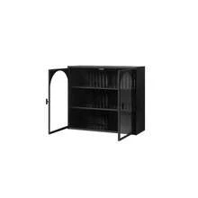 70 cm großer moderner Wandschrank mit Glastüren und drei Ebenen für den Eingangsbereich, Wohnzimmer, Badezimmer, Esszimmer, Wandschrank mit charakteristischem Webmuster, weiß - Schwarz + Metall + gehärtetes Glas - Übersicht 9