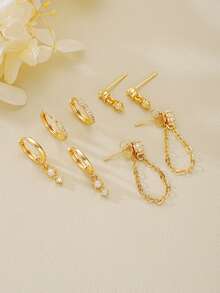 Bộ 8 bông tai dây chuyền ngọc trai giả và đá Cubic Zirconia thanh lịch, trang sức tối giản thời trang dành cho nữ, thích hợp cho hẹn hò, du lịch, mặc hàng ngày, dự tiệc, kỷ niệm, quà tặng ngày lễ. - Vàng - Xem 4