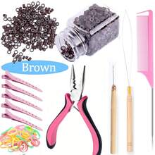 Hair Extension Tools Kit, 500 Silicone Lined Ring Beads,1 Plier, 1 Threader,1 Crochet Hook,5 Hair Clips,1 Pack Of Hair Loop - View 12