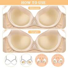 1 Pair Bra Pads Inserts Sticky Bra Push Up, Silicone Adhesive Breast Lift Waterproof Padding For Women Sports Swimsuits Bikini Dress Bathing Suit, Beige And Black - Multicolor - View 12