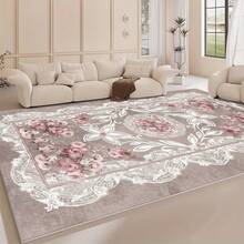 1pc Ins Style Pink Floral Pattern Carpet. Velvet Material, Approx. 850g Weight, 0.6cm Thickness, Wear-Resistant & Anti-Slip, Easy To Clean. Available In Multiple Sizes. Suitable For Kitchen, Living Room, Dining Room, Bedroom, Balcony, Bathroom, Study And Other Scenarios, An Ideal Choice For Home Decor. - Multicolor - View 3