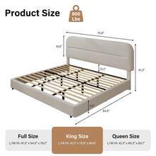 Boucle Upholstered Bed Frame, Upholstered Platform Bed With Headboard And Footboard, Modern Bed Frame Twin/Full/Queen/King, Black / Grey/ White/ Beige/ KhakiTwin Size Boucle Bed Frame/ Full Size Boucle Bed Frame/ King Size Boucle Bed Frame - 白色 - 查看 11