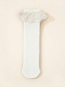 1 Pair New Solid Color Ruffle Trim Girls Knee High Socks, Straight Tube Mid-Calf Socks, Elegant Sweet Elegant Dance Socks - Multicolor - View 16