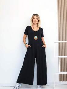 Women's Long Viscolycra Pantaloon Jumpsuit, Comfortable And Elegant Casual Fashion Tailoring - 黑色 - 查看 5