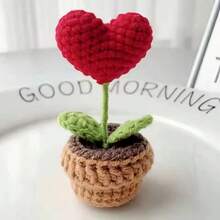 1PC Heart Shaped Handmade Knit Potted Plant, Imitation Flower Pot, Mini Ornament, Home Decor, Gift For Mother's Day, Valentine's Day, Christmas, Back To School Room Decor - 紅色 - 查看 3