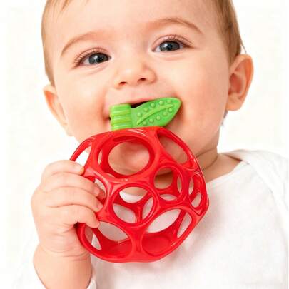 Easy-Grip Red Apple Teether Toy - Adorable Fruit Shaped Teether, Suitable For Newborns And Above, Self-Grasping And Chewing Toy, Ideal Gift For Baby Boys And Girls On Birthday, Children's Day, Christmas, Halloween And Other Holidays