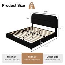 Queen Bed Frame With Headboard, Boucle Upholstered Soft Platform Bed Frame With Thickened Footboard,  Rounded Corners Design, Twin/ Full/ Queen/ King, Grey/ White/ Beige/ White/ Black - 黑色 - 查看 8