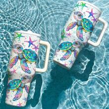 1 pieza Taza de viaje aislada de 40 onzas con estilo de tortuga marina, Vaso de café de estilo oceánico para bebidas calientes y frías, Taza reutilizable de gran capacidad, Vajilla artística y colorida para la playa y el verano, Regalo para amantes del océano - Multicolor - Ver 2