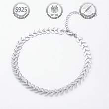 1pc Minimalist Elegant 925 Silver Leaf Design Chain Bracelet For Women, Suitable For Daily, Party, Holiday, Date, Gift - Silver - View 3